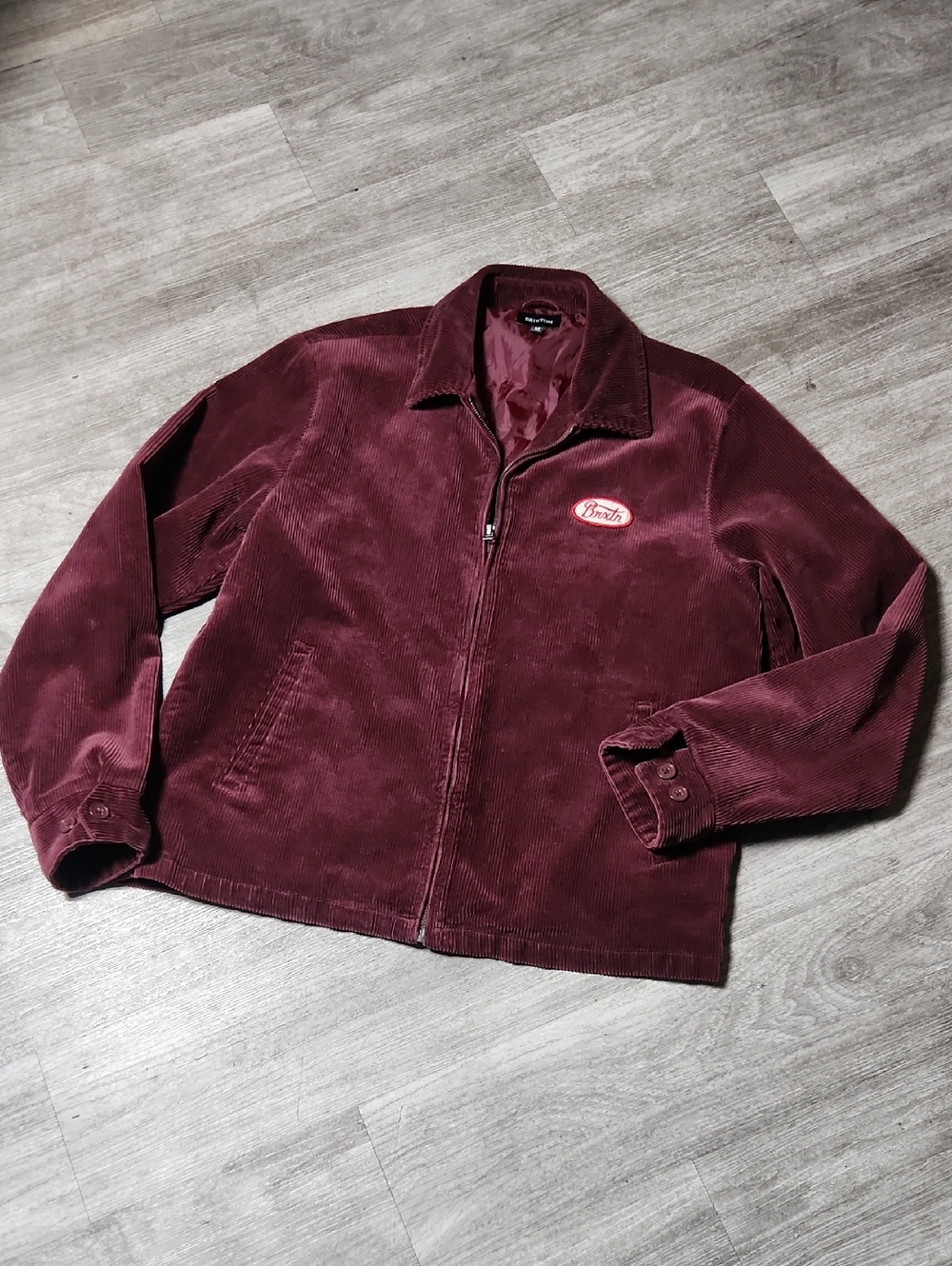 Brixton Burgundy/Plum Corduroy Zip Jacket with Logo Patch